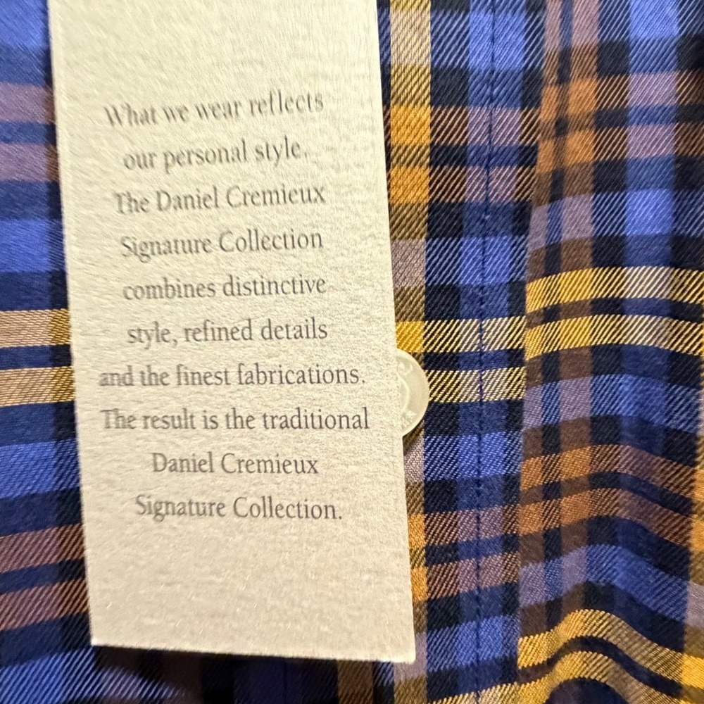 Daniel Cremieux Signature Collection Plaid Shirt Mens XXL Blue Gold Non-Iron NEW - Picture 9 of 15
